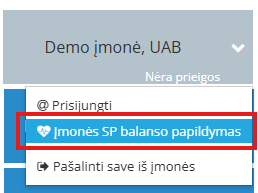Balanso pildymo parinktis